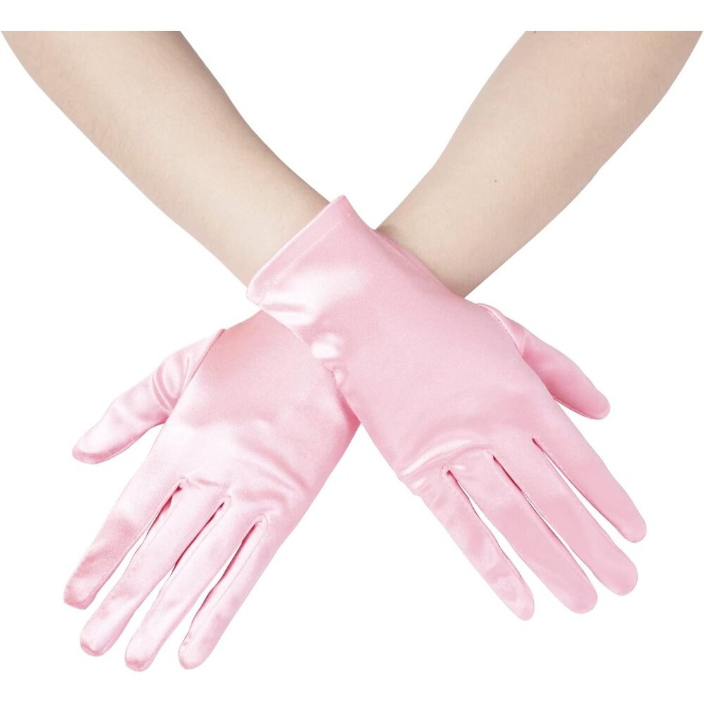 Women's A-Pink Formal Velvet Short Satin Gloves Wedding Banquet Party Prom